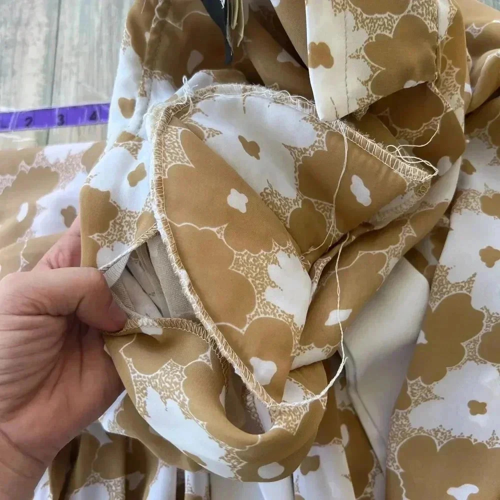 VTG Maree Womens Floral Tan Secretary Dress Sz 12 Structured Retro 80s Twee - Picture 8 of 13